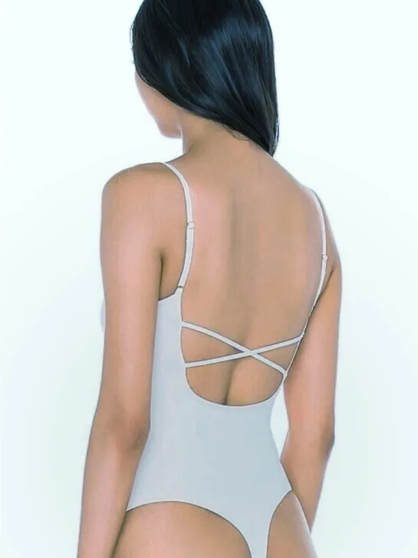 Free People Intimately Strappy Basique Simple Basic Gray/Blue Bodysuit Top Sz M - Image 7