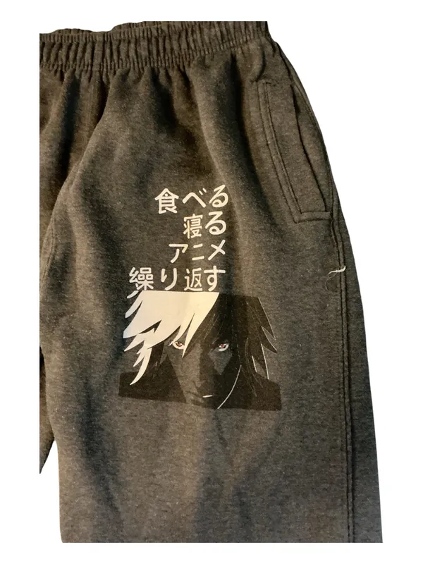 Ring of Fire Men's Anime Graphic Jogger Sweatpants Heather Gray Size XL - Image 2