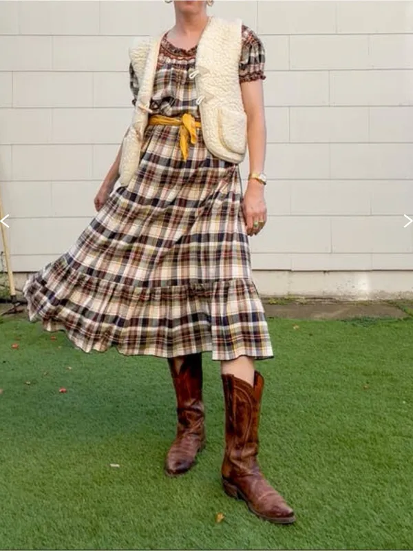 THE GREAT Sea Glass Plaid Tiered Dress TGR1/US4-6 - Image 3