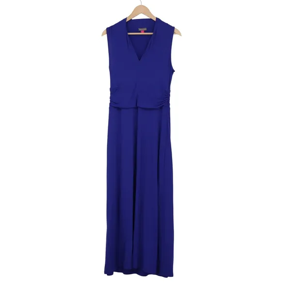 Vince Camuto Royal Blue V-Neck Sleeveless Ruched Maxi Dress Small - Image 2