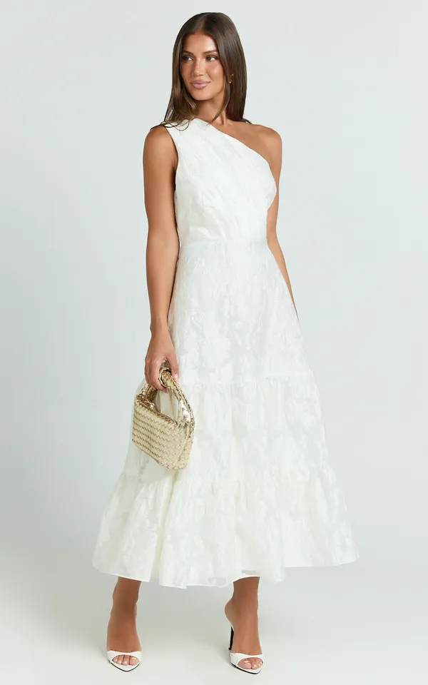 New Showpo Nadette Midi Dress One Shoulder Pleated Tiered Dress Medium MSRP $139 - Image 8