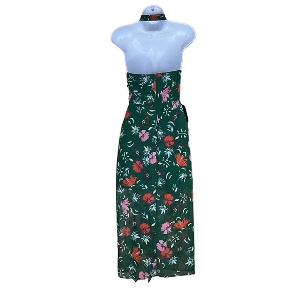 C/MEO Collective Elude Midi Dress Green Floral Front Ruffles‎ Halter Neck XS - Image 2