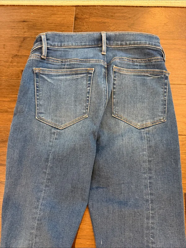 LOFT High Waist Flare Crop Jeans Size 26 2 Raw Hem Back Slit Denim - C61-139 - Image 6