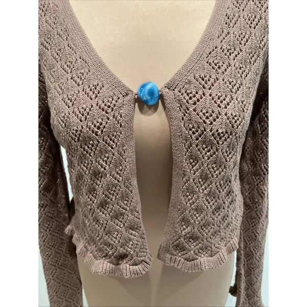 Sincerely Jules Brown Pointelle Crop Sweater Festival Boho Fairy Open Knit - Image 2