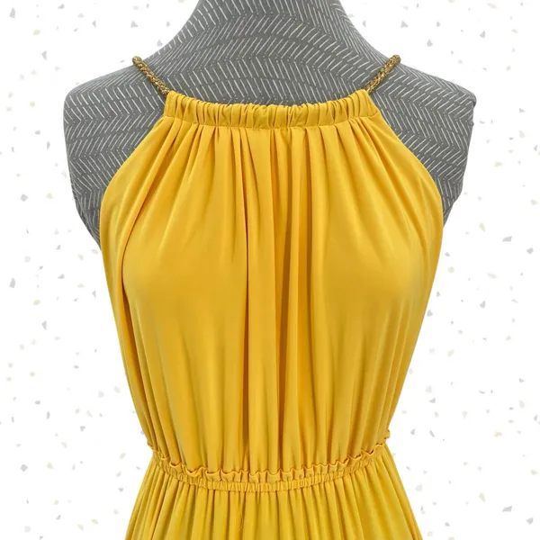 Yellow Goddess Maxi Dress Gold Rope Halter Tiered Long Resort T Bags LA Size S - Image 2