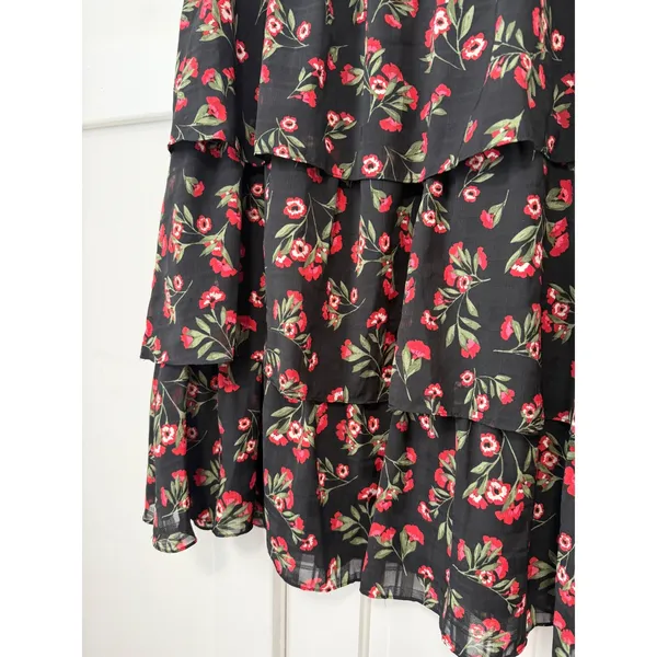Draper James RSVP Black Red Floral Tiered Midi Skirt Elastic Waist Large L - Image 8