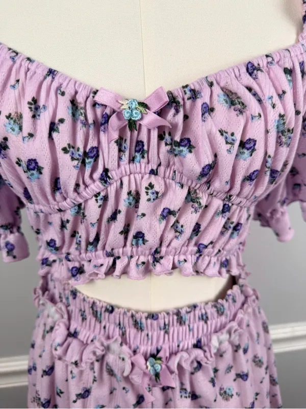 2 PIECE FOR LOVE & LEMONS Lola Pointelle Crop Top & Shorts set size small - Image 3