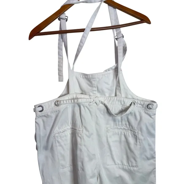 Free People Denim Overalls Size S White Tie Waist Dungarees Utility Jumpsuit - Image 9