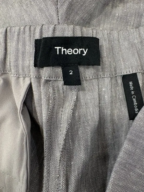 🌟 THEORY 🌟 TREECA PULL ON ELASTIC STRETCH LINEN ANKLE PANT TROUSER GRAY SZ 2 - Image 6