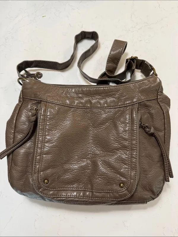 Women's Taupe faux Leather Crossbody Bag - Image 3