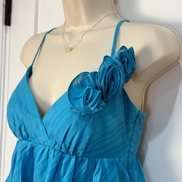 Vintage Trina Turk Y2K Ruffle Tiered Mini Dress 4 Blue Party Mermaid Whimsy Chic - Image 4
