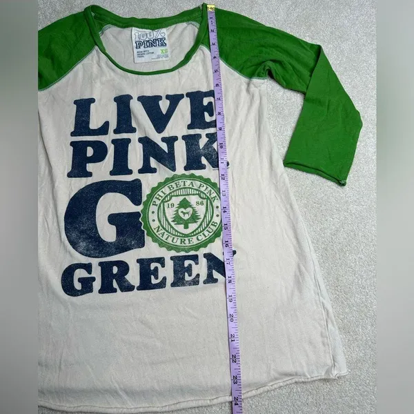Vintage Victoria's Secret PINK Green and White Baseball Tee - Image 6