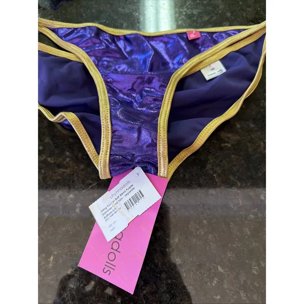 Chynna Dolls Bikini Swimwear Dancer Sz S/M Orange Purple Shimmer Gold Scrunch - Image 2