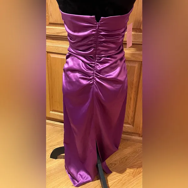 BHLDN Selena Strapless Stretch Satin Slip Ruched Midi‎ Dress Purple Size Medium - Image 9