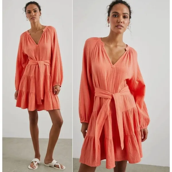 Rails Aureta Cotton Gauze Mini Dress Womens Medium Orange Resort Travel Vacation - Image 2