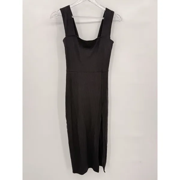 Reformation Cassi Knit Dress Small Black Ribbed Sleeveless Midi Slit Fitted Rib - Image 5