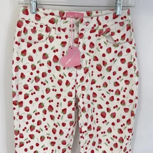 Dolls Kill Sugar Thrillz Farm Stand Strawberry Cherry Print Jeans - Image 3