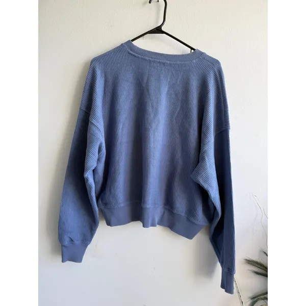 Aerie Womens Ribbed Knit Pullover‎ Sweater Dusty Blue Cotton Crew Neck Small - Image 3