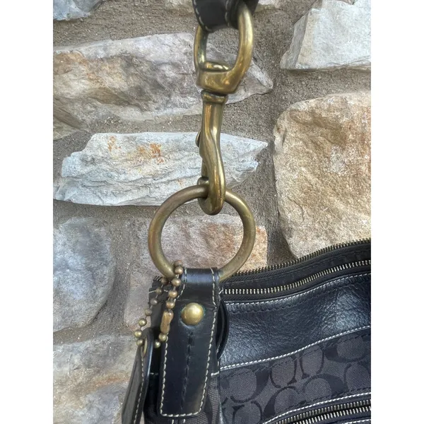 Coach #10403 purse black signature logo jacquard bronze hardware - Image 9