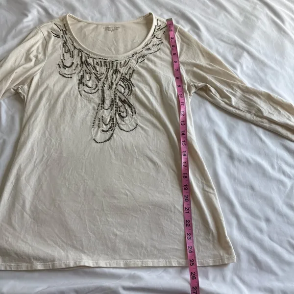 Coldwater Creek Women’s White Long Sleeve Top Beaded Embellished Boho Indie‎ Y2k - Image 5