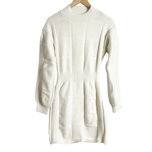 Area Stars White Open Back Knit Long Sleeve Mock Neck Sweater Mini Dress Size M - Image 5