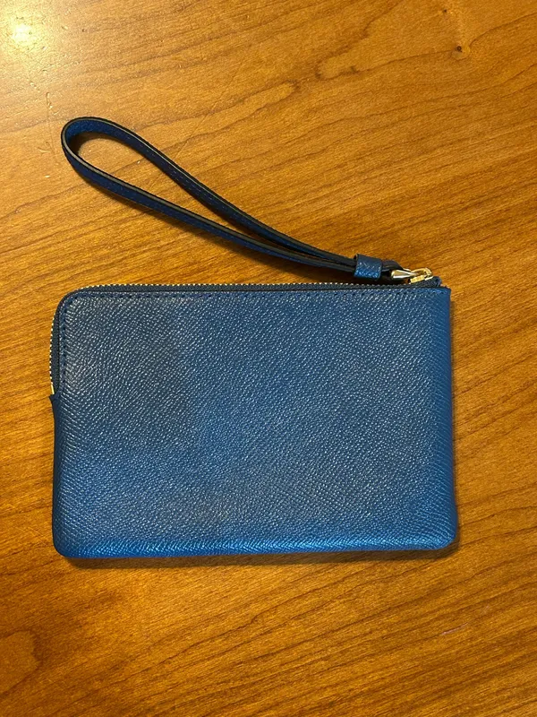 Coach Blue Crossgrain Leather Corner Zip Wristlet Wallet F58032 - Image 3