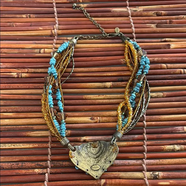 Chico's Blue and Gold Multi-Strand Seed Bead Necklace - Image 5
