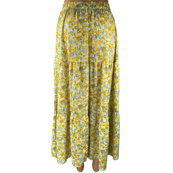 Shein Yellow Floral Tiered Cottage Peasant Pull On A Line Maxi Skirt Size 6 - Image 3