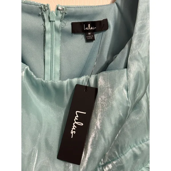 Lulus Blue Iridescent Shimmer Tiered Mini Dress Mermaidcore Coquette Glam Party - Image 5