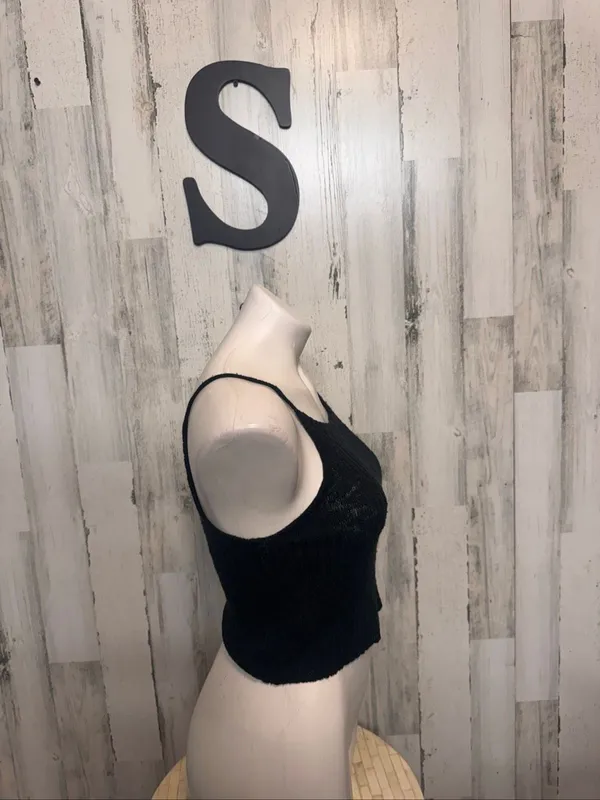 Bear Dance Knit Halter Cami Crop Top Womens S Solid Black High Neck Sweater Tank - Image 6