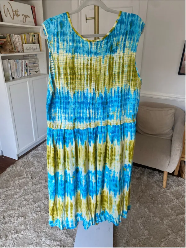 CW Classics Smocked Maxi Dress Watercolor Boho Beach Coastal Sleeveless Tropical - Image 3