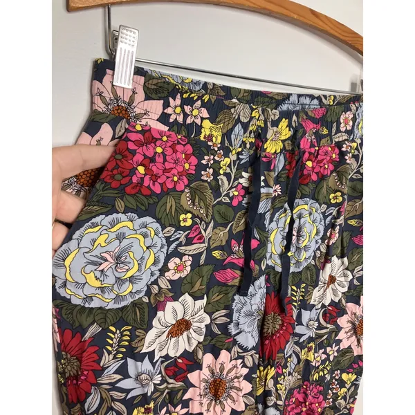 LOFT Floral Wide Leg Pants Women SP Navy Blue Excellent Drawstring Pockets - Image 2