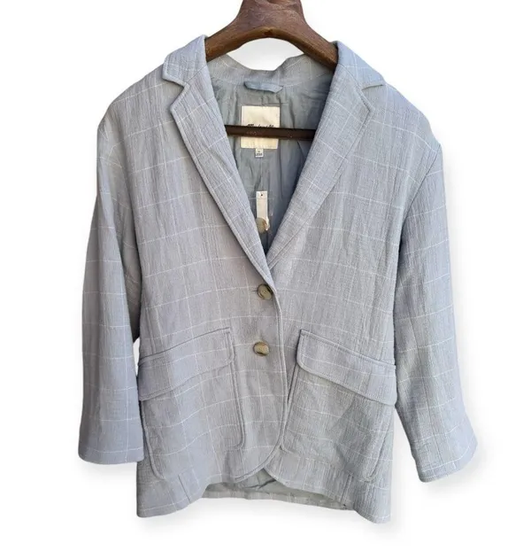 Larsen Linen Blend Relaxed Windowpane Blazer - Image 4