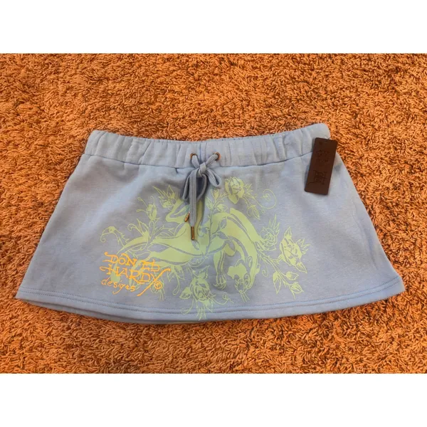 Ed Hardy Blue Tattoo Graphic Sweat Mini Skirt Y2K Drawstring - Image 4