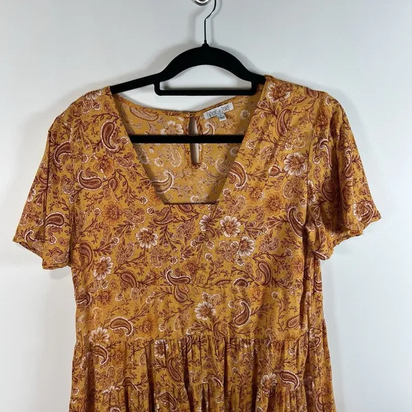 PATRONS OF PEACE‎ Bohemian Tiered Mini Dress Paisley Floral Small Fall boho - Image 2