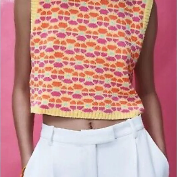 Altar'd State Pink and Orange Knit Retro Sweater Small - Image 2