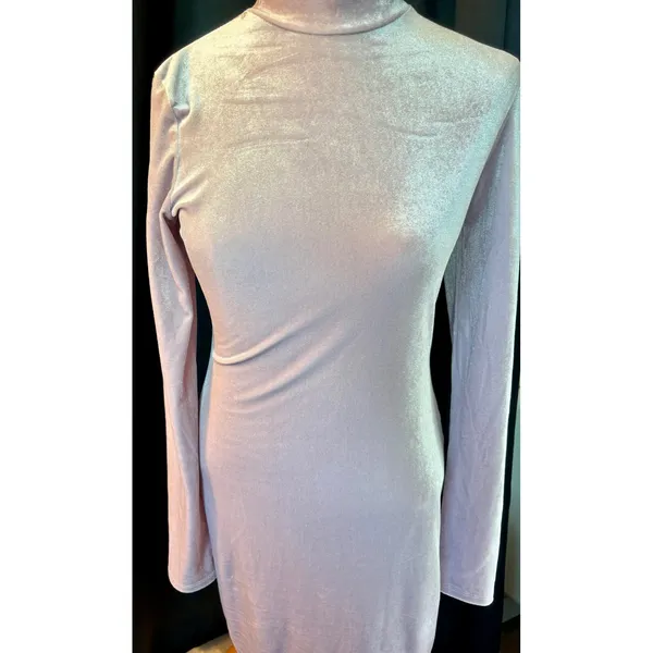 HM Lavender Shimmer Velvet Mock Neck Long Sleeve Ruched Bodycon Mini Dress Small - Image 2