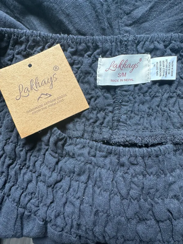 Vintage Blue Lakhays from the Himalayas Black Open Leg Full Slit Linen Pants - Image 4
