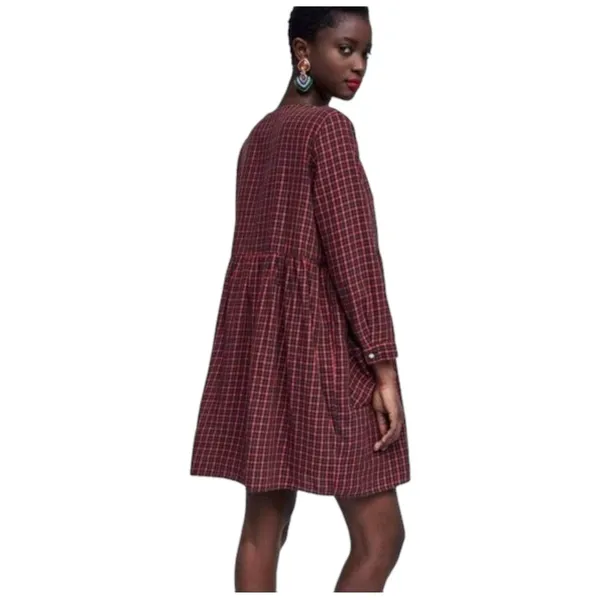 Zara Women Over Sized Long Sleeve Christmas Plaid Pocket Red M - Image 11