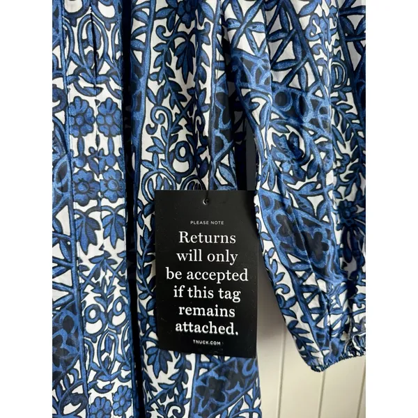 Tuckernuck NWT Womens XS Blue White Floral Cotton Tiered Maxi Dress Pockets - Image 8