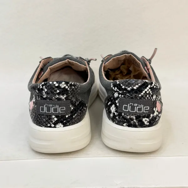 HeyDude Womens Karina Slip On Casual Canvas Sneakers Gray Black Snake Size 9 - Image 6