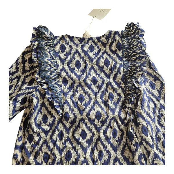 Sezane Boby Ruffle Blouse in Ikat Blue Size: 36 NEW - Image 8