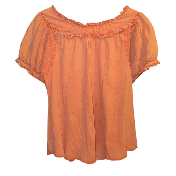 Easel Sm Coral Puff Sleeve Blouse - Image 4
