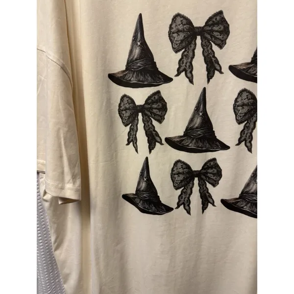 Chicsoul Women's XL Oversized 100% Cotton Witch hats and‎ Bow Tee Soft Comfort - Image 2