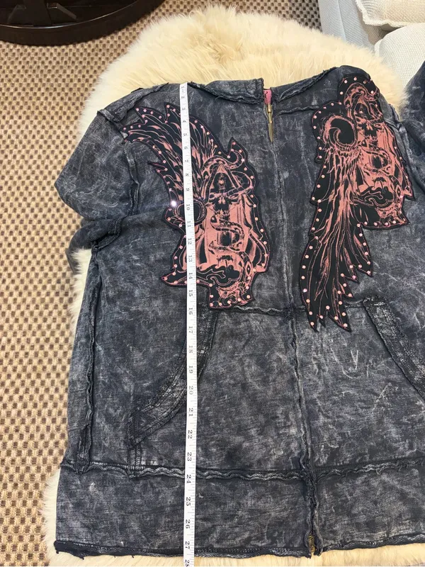 Deceiver Graphic Zip Hoodie Sweater L Black Distressed Y2K Gothic Grunge - Image 10