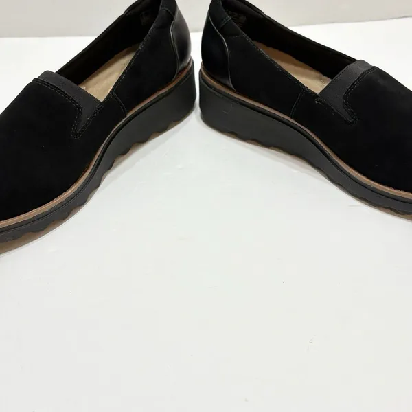 Clarks Sharon Dolly Wedge Loafer Shoes Casual Slip On Black Women's 7M Casual - Image 7