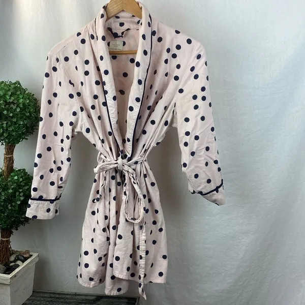 Kate Spade Pink & Black Polka Dot Print Short Belted Bath Robe M - Image 2