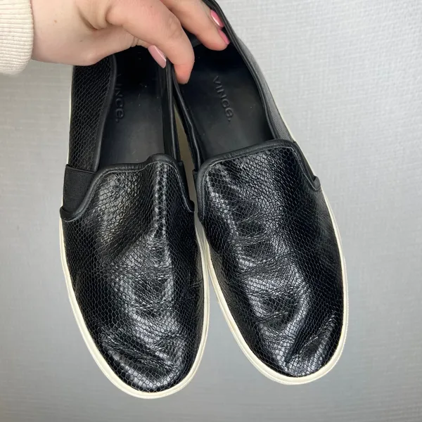Vince Blair Black‎ Snake Embossed Leather Slip On Sneakers Women 7.5 M EUR 37.5 - Image 2