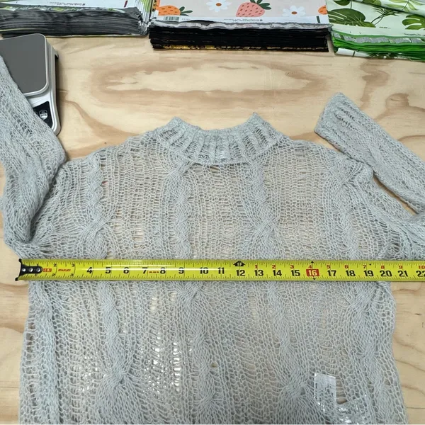 Zara Open Knit Crewneck Sweater‎ Light Gray XS-S 0021/107/406 - Image 11