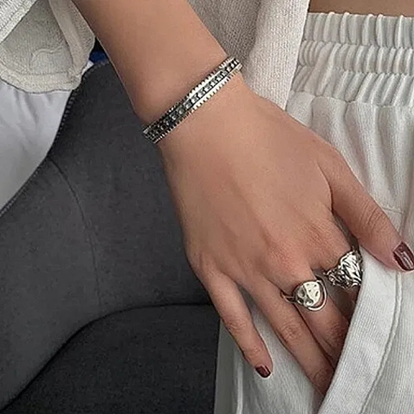 Solid Engraved Star‎ Bracelet | 925 Sterling Silver - Image 3